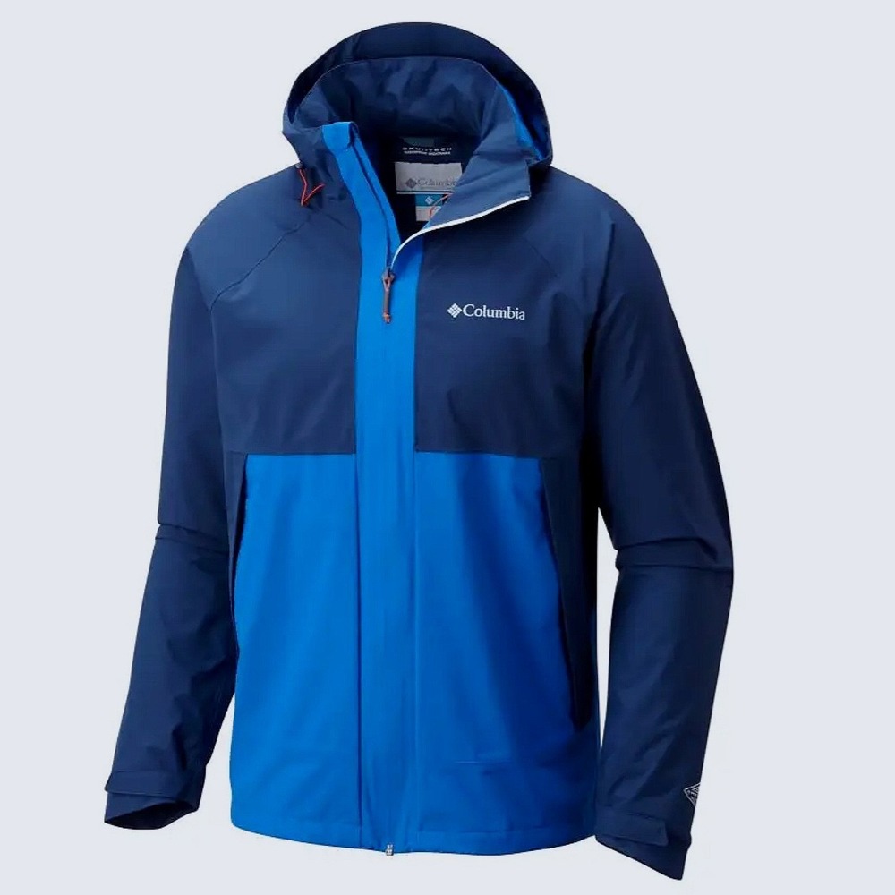 Columbia Evolution Valley Rain Jacket Mens XL Blue Lightweight Omni-Tech Hooded